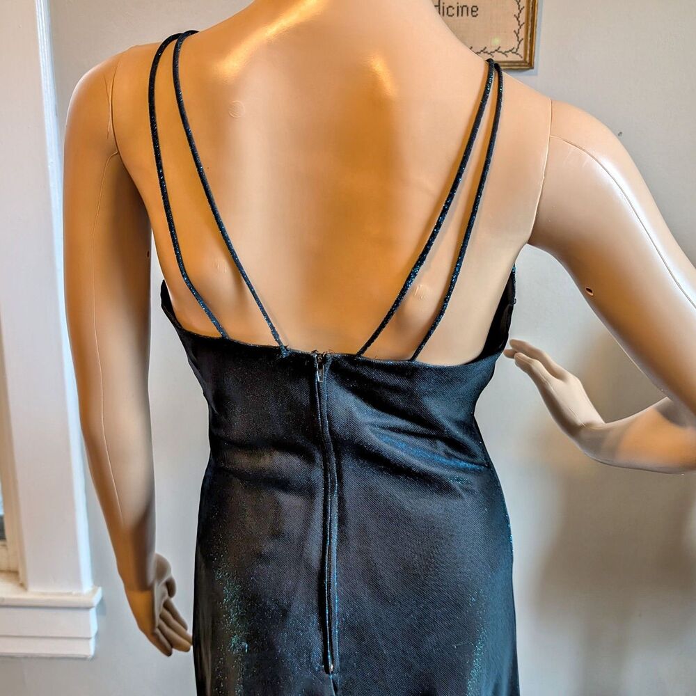 Vintage 1990s Blondie Nites Prom Dress Sequin Iridescent Whimsygoth Blue JRS 5 - Picture 6 of 10